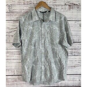 TravisMathew SCOOSH Button Up Shirt Mens L Floral Cotton Tropical Gray Botanical